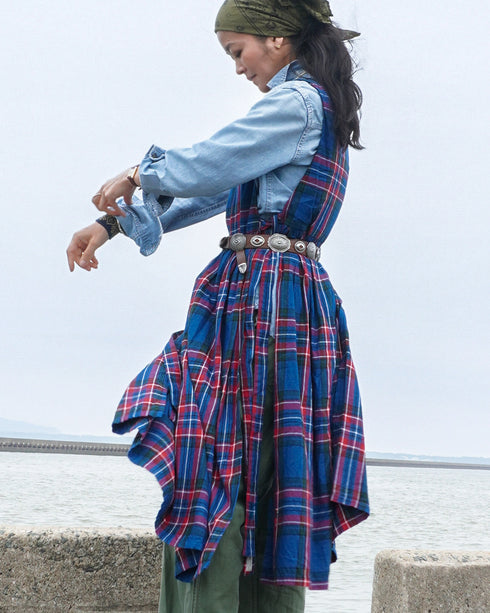 <販売開始 9月19日 金曜日 21:00 〜> INDIGO Tartan Apron Dress / Red・Blue